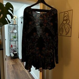 Free People Dark Floral Long Sleeve Blouse